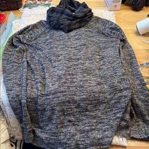 Hazel small worn look Black Plaid w long roll Scarf neck attached